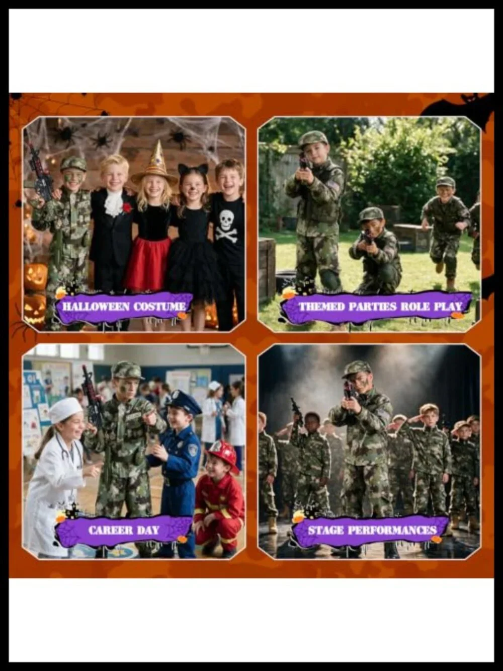 Kids Army Soldier Costume 14 Pcs Dress Up Role Play Halloween Set